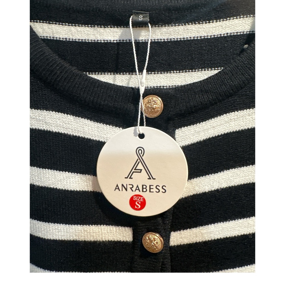 Anrabess NWT Black and White Striped Women's Sweater - Picture 8 of 10